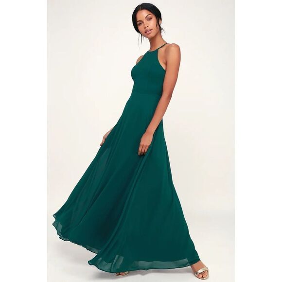 Lulu’s NWT Night of Romance Emerald Green Sleeveless Maxi Dress - Picture 1 of 15